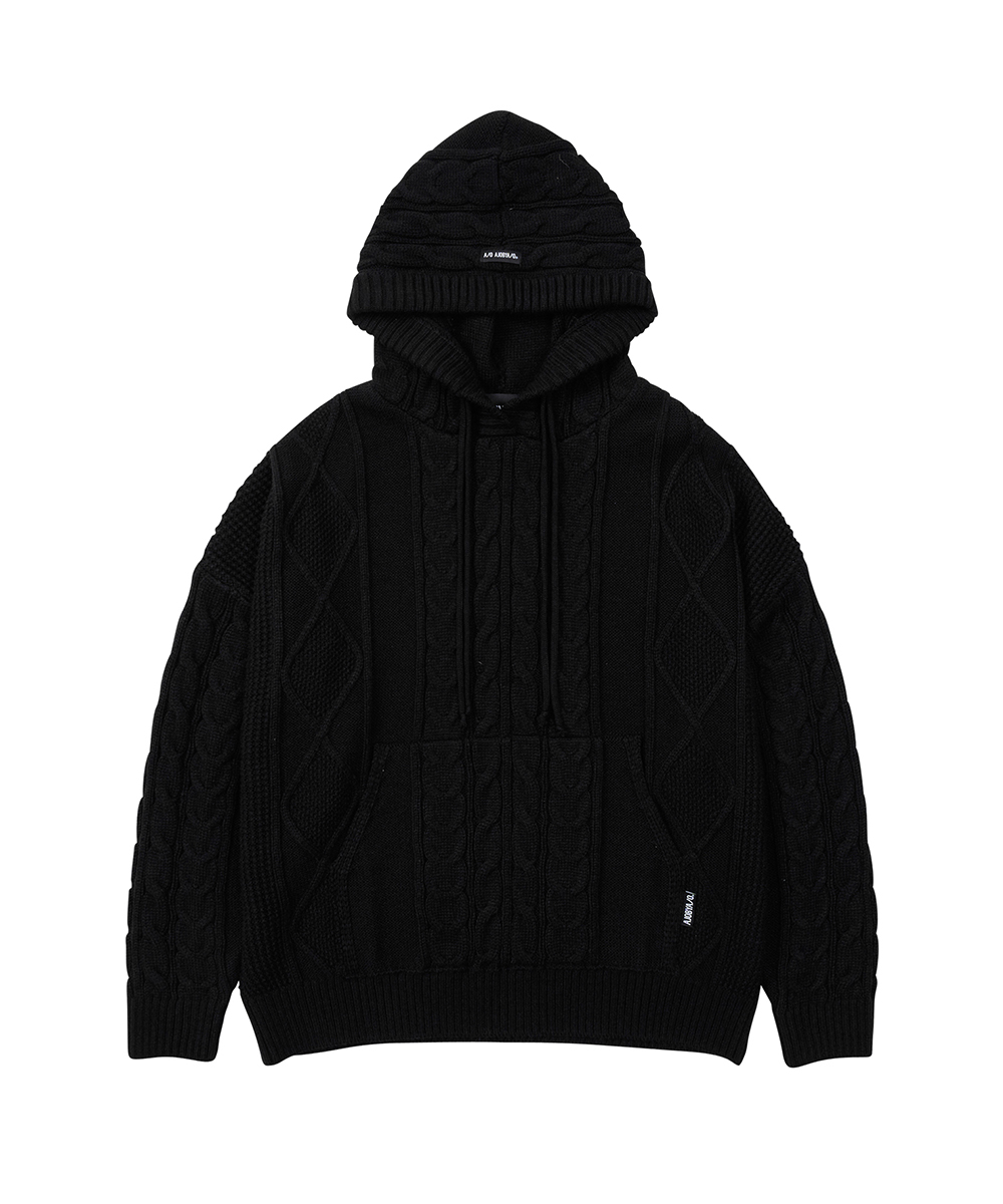 AJO BY AJO아조바이아조 Twisted Cable Knit Hoodie [BLACK]