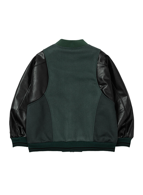 Wool Mixed Varsity Stadium Jacket [GREEN]