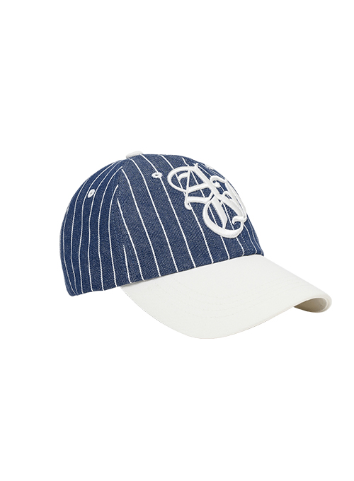Sporty Logo Stripe Denim Cap [BLUE]