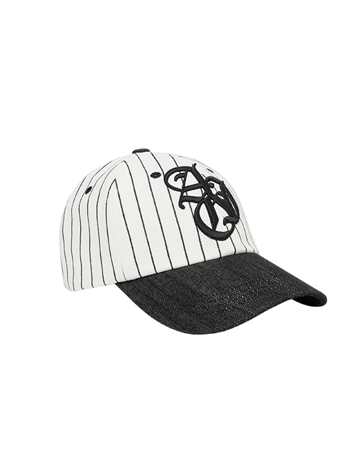 Sporty Logo Stripe Denim Cap [WHITE]