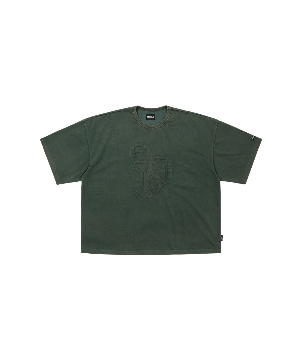 AJO BY AJO아조바이아조 Sporty Logo Applique Washed T-Shirt [GREEN]